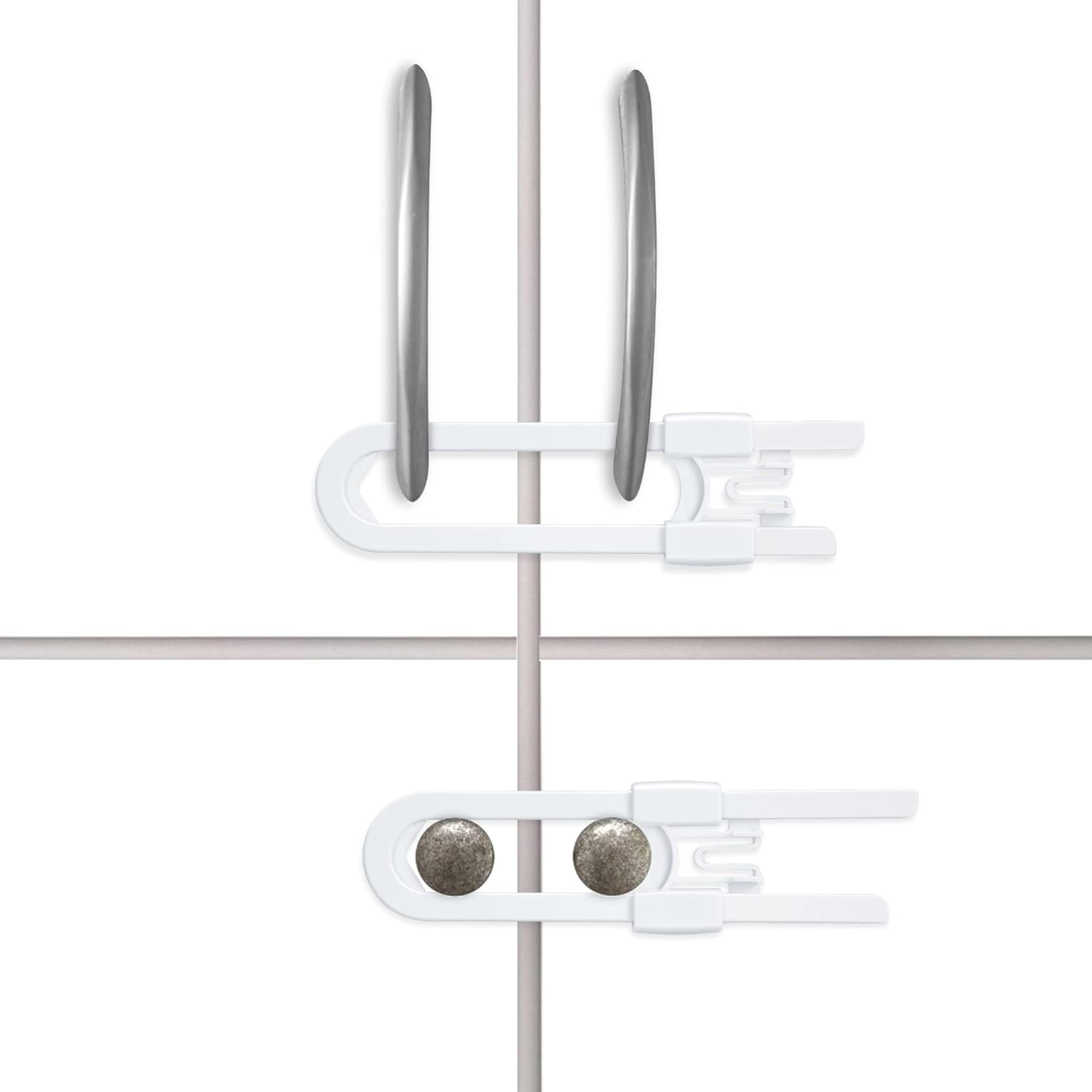 Vmaisi 20 Pack U Shaped Sliding Cabinet Locks Baby Proofing - Adjustable Child Safety Locks,Childproof Latches for Kitchen Bathroom Storage Cupboards Doors, Handles and Knobs White