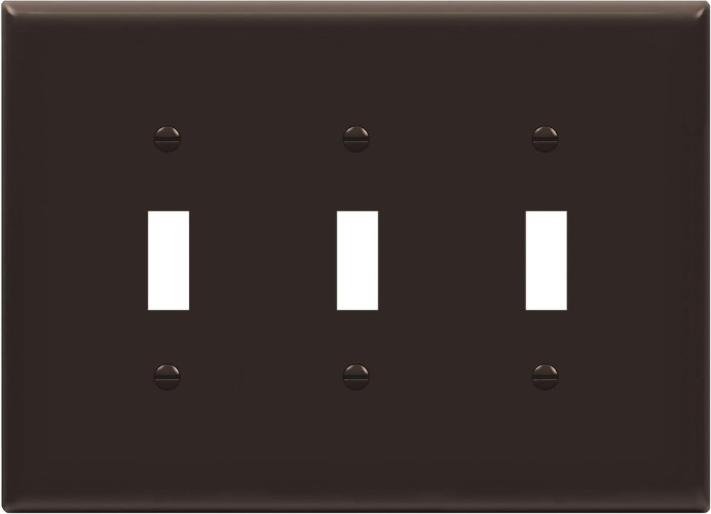 ENERLITES Triple Light Switch Wall Plate, Toggle Switch Plate, Gloss Finish, 3-Gang Mid-Size 4.88" x 6.77", Unbreakable Polycarbonate Thermoplastic, UL Listed, 8813M-BR, Brown
