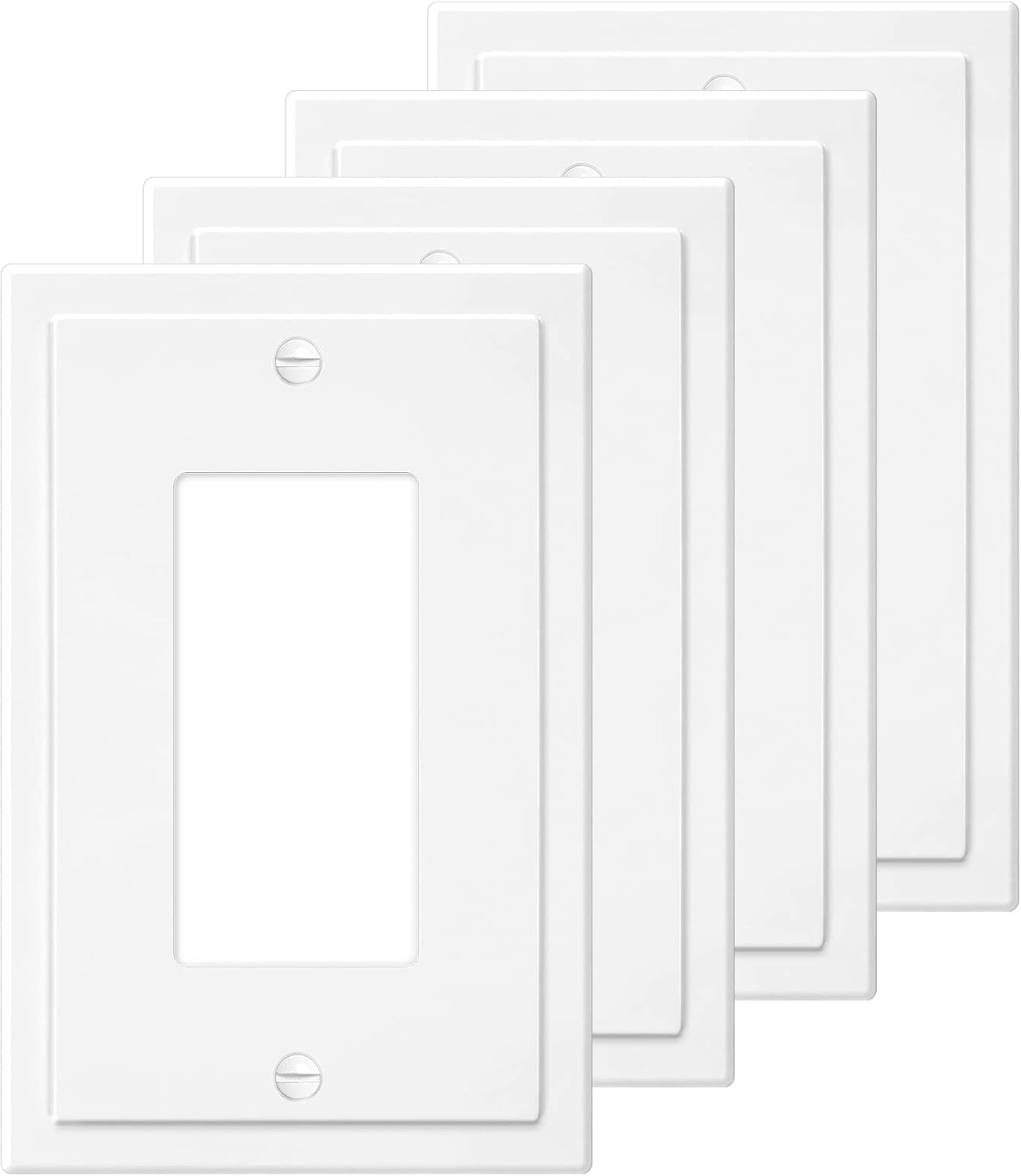 1-Gang Modern Edge Decorative Wall Plate Cover Switch Outlet Single Decorator Electrical Faceplate for Light Switches, Smart Switch, GFCI, Dimmers, Receptacle, USB Outlet (4 Pack, Single Decorator)
