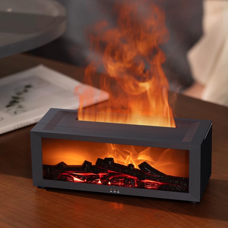 Essential Oil Diffuser, Fireplace Flame Oil Diffuser - Aromatherapy Aroma Humidifier, Upgrade 7 Flame Colors Noiseless 150ml Remote Control - Perfect for Bedroom Home Office (Fireplace White)