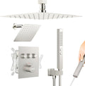 Shower Faucets Sets Brushed Nickel Shower System,12" Ceiling Rainfall Shower and 6" Wall Mount with 2 in 1 Handhled, Can Use All at Once, Thermostatic Shower Set with Valve and Trim Kit