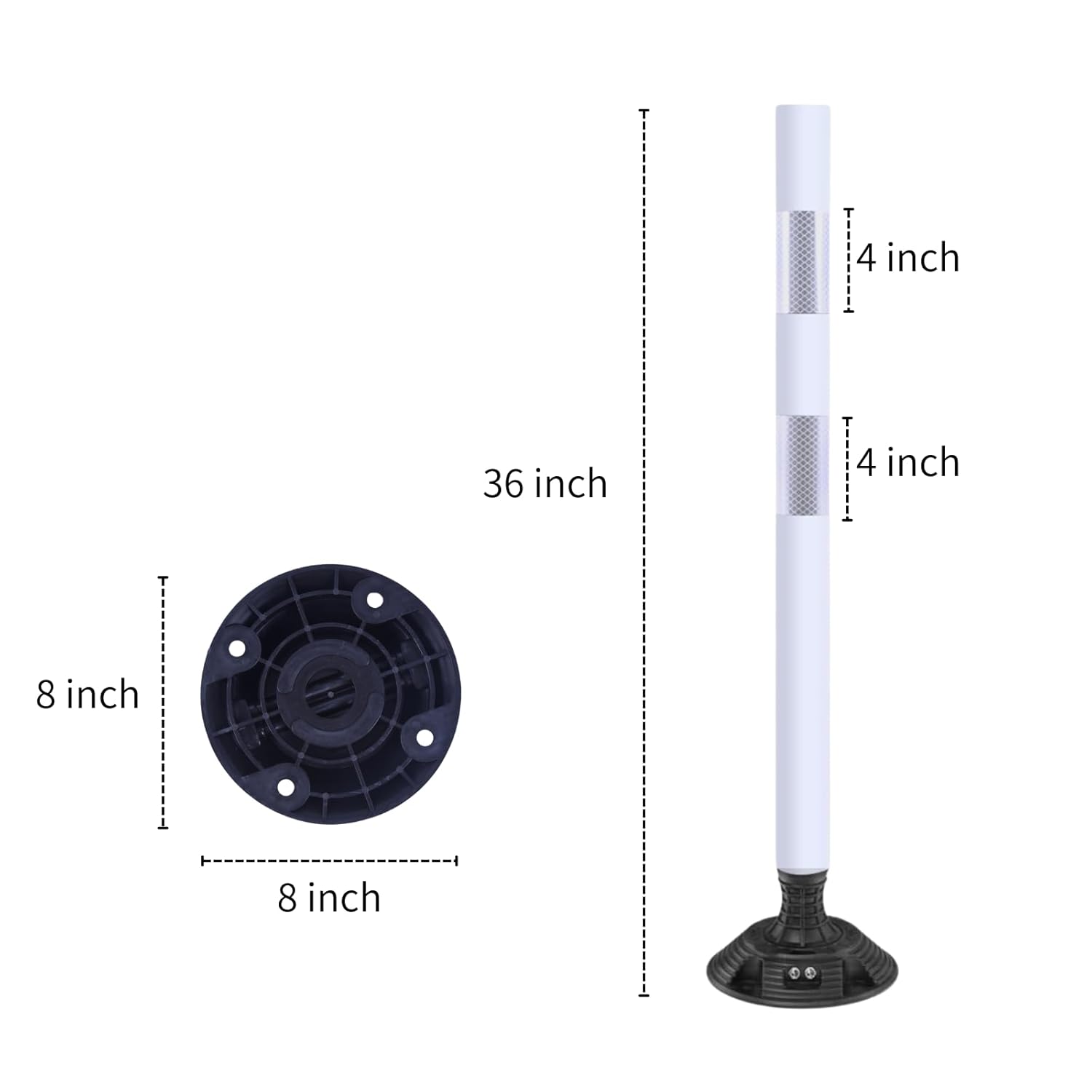 8 Pack Traffic Delineator Posts – High Visibility Reflective Safety Cones with Spring Base for Roadway, Parking, Garage, Construction Zones (White, 36 Inch)