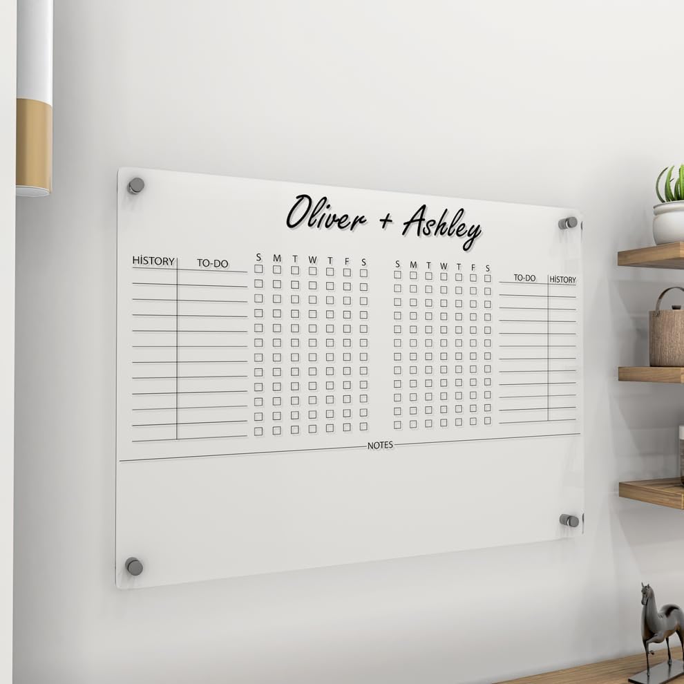 Personalized Acrylic Habit Tracker | Dry Erase Weekly Checklist & Notes Board | 5mm Clear Wall-Mounted To-Do List & Productivity Planner | Home, Office, Couples, Partners | (36"x24")