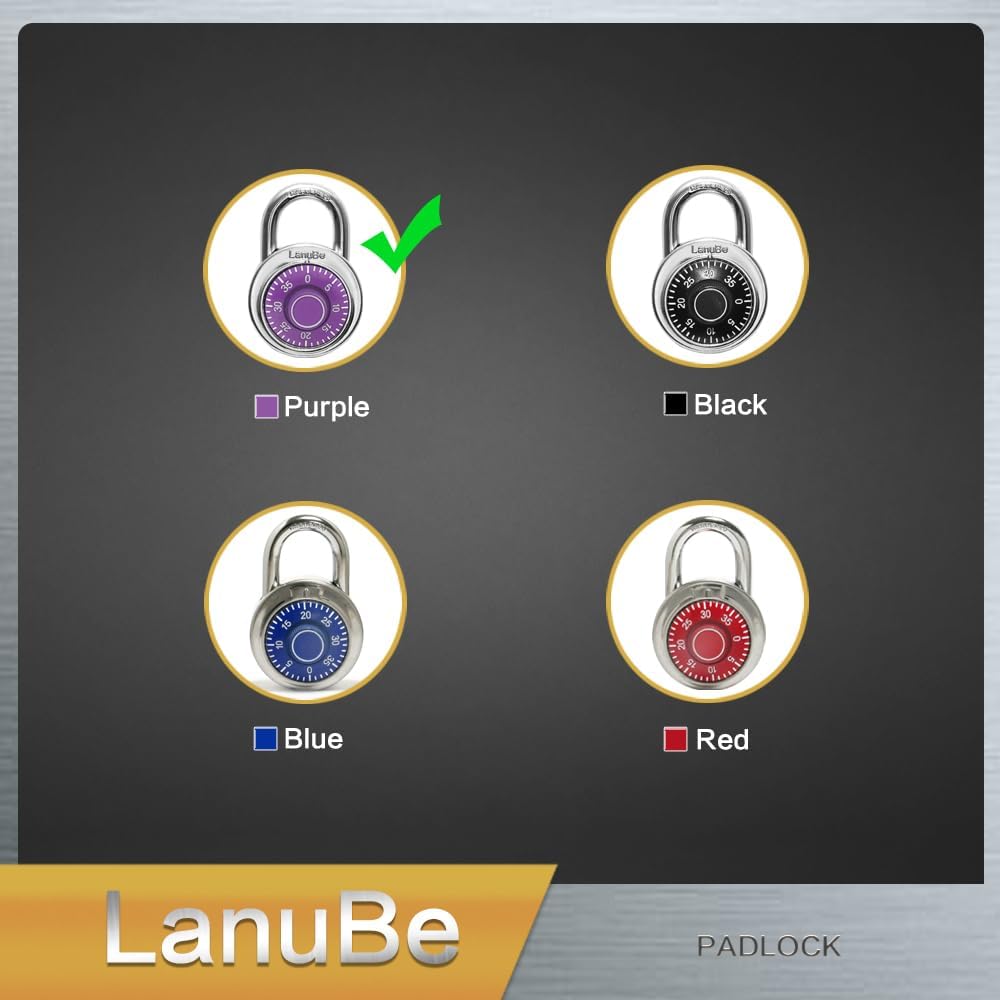 LanuBe Standard Dial Combination Lock, 2 inches. Wide, with Different Combinations, Purple Turnplate, Pack of 12; Lock for School, Employee, Gym Sports Locker, Case, Toolbox