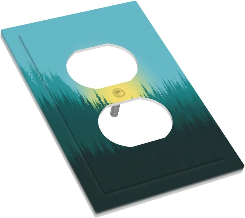 Green Forests And Birds Sun Woodland Outlet Covers 1 Gang Duplex Light Switch Cover Wall Plate Decorative Switch Plates Electrical Receptacle Faceplate for Bedroom Bathroom Decor