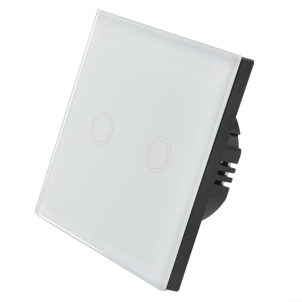 Glass Touch Light Switch Double Gang 1 Way Wall Control Panel LED Compatible Single Live Wire No Neutral Required White 86mm Switch With LED Indicator For Home Office Hotel(white)