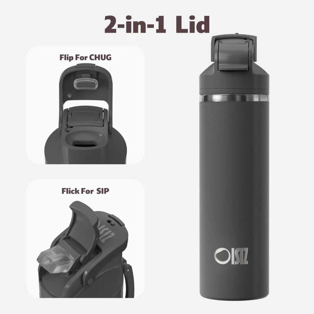 OISIZ Insulated Water Bottle 24 oz with 2 in 1 Spout and Straw Lid,One Click Safety Lock,100% Leakproof,Keep Cold 24H,Vacuum Stainless Steel Water Bottle for School,Travel and Sports,Dishwasher Safe
