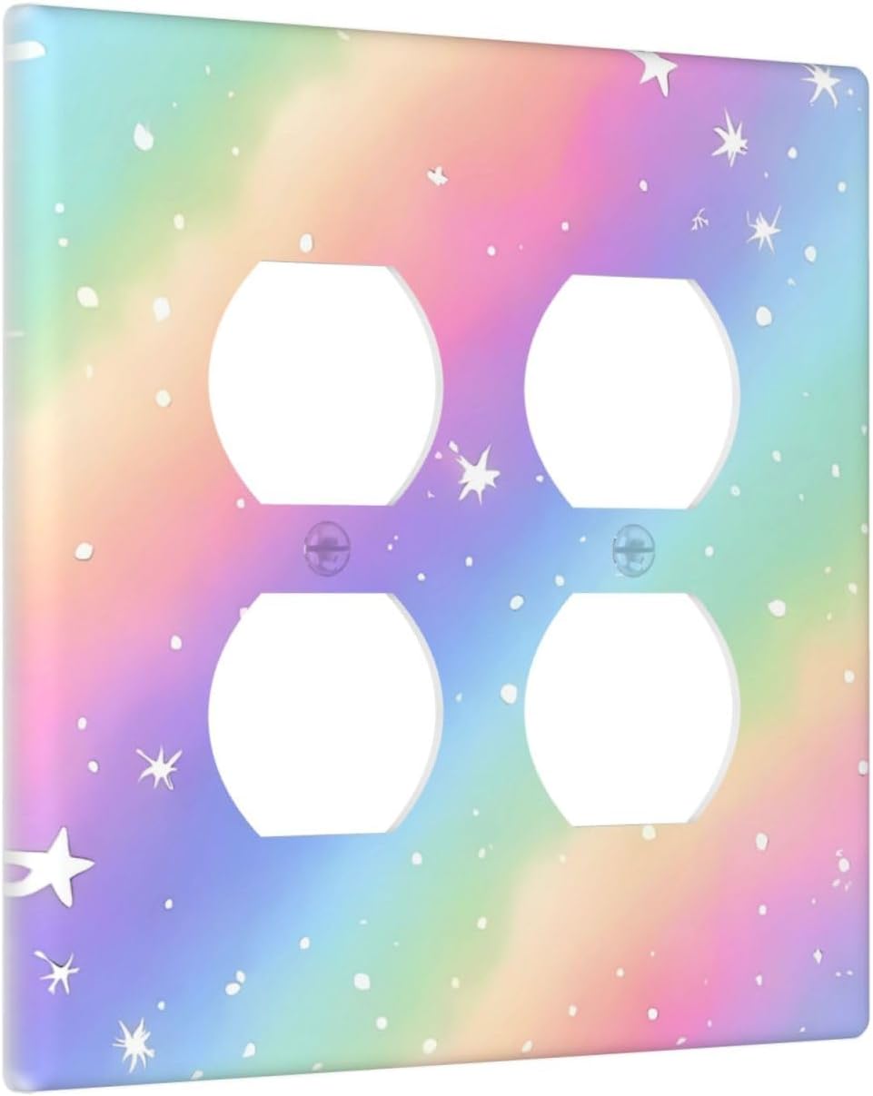 Decorative Outlet Covers Pink Blue Purple Iridescent Rainbow 2 Gang Light Switch Cover Plate Double Duplex Wall Plates for Electrical Outlets Switch Plate Covers for Bedroom Home Decor