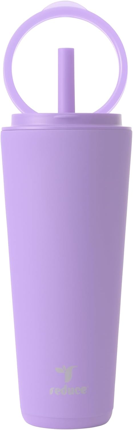 REDUCE Halo 32 oz Stainless Steel Vacuum Insulated Tumbler - Spill Proof Travel Mug with Flip Handle Lid - Keeps Drinks Cold for 32 Hrs - Dishwasher Safe - Cupholder Friendly - Purple Punch