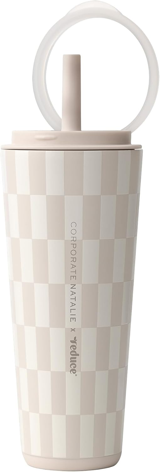 REDUCE Halo 32 oz Stainless Steel Vacuum Insulated Tumbler - Spill Proof Travel Mug with Flip Handle Lid - Keeps Drinks Cold for 32 Hrs - Dishwasher Safe - Cupholder Friendly - Feeling Neutral