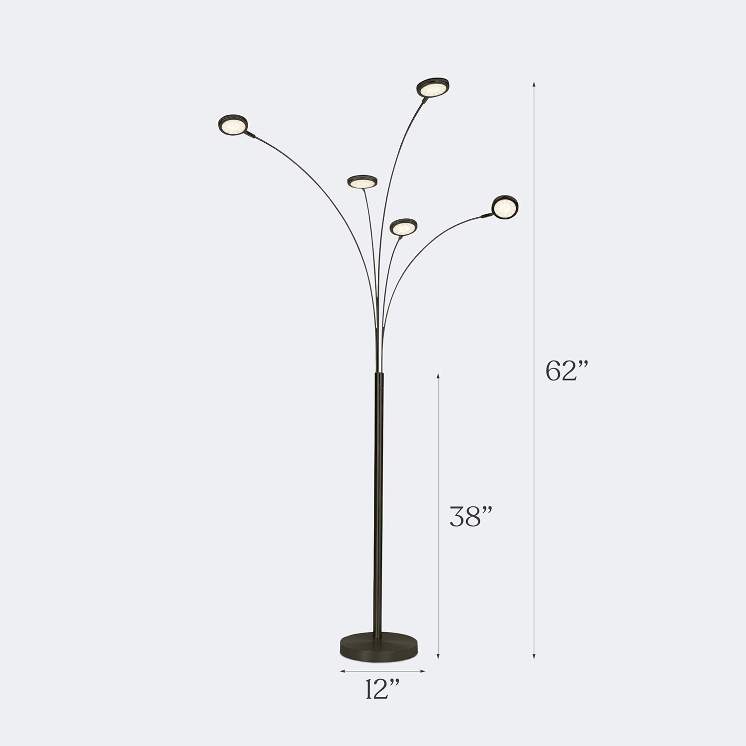 Brightech Orion Arc Floor Lamp for Living Room, Dimmable Tree Floor Lamp with 5 Adjustable Arms, Multi-Head Standing Lamp with Flexible Rotating LEDs for Bedroom - Bright Hanging Lighting - Black