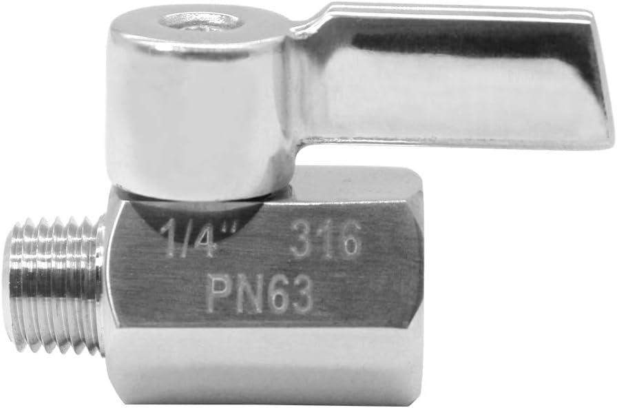 Beduan Mini Ball Valve Stainless Steel(316) 1/4" NPT Male x NPT Female Mini Ball Shutoff Valve