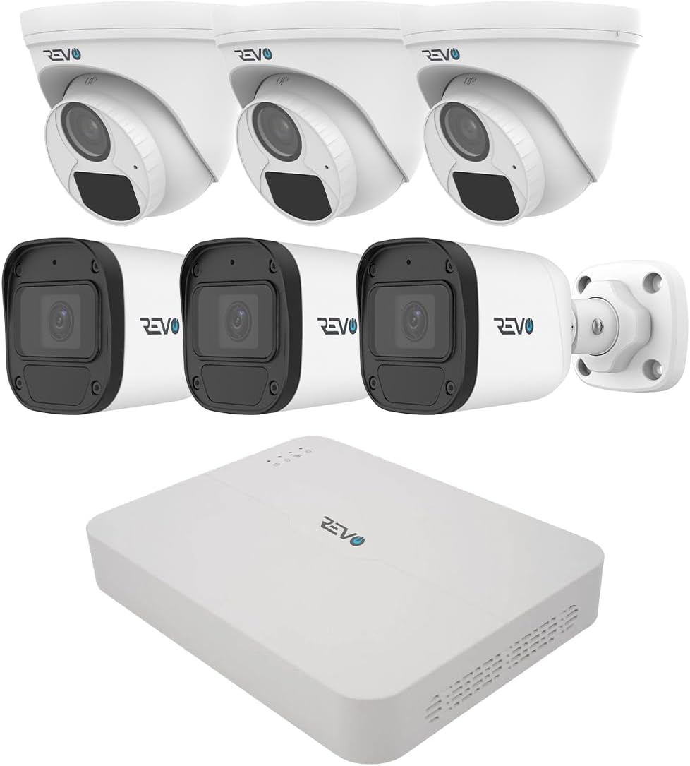 Revo Ultra Blue Series 8CH 4K POE H.265 NVR, 2TB & 6X 2K (4mp) Indoor/Outdoor IR Cameras with Built-in Mic – Remote Access Via Pc, Mac & Phone (No Monthly Fee)