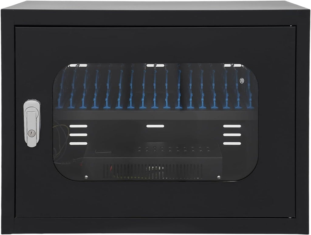 20-Port Mobile Phone Charging Station Cart - Heavy Duty Charging Cabinet for Schools & Offices, 200W Rechargeable Cellphone Locker Storage Lock Tempered Glass Door & Wheel (20-Port Black)