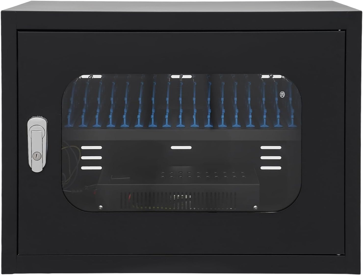 20-Port Mobile Phone Charging Station Cart - Heavy Duty Charging Cabinet for Schools & Offices, 200W Rechargeable Cellphone Locker Storage Lock Tempered Glass Door & Wheel (20-Port Black)