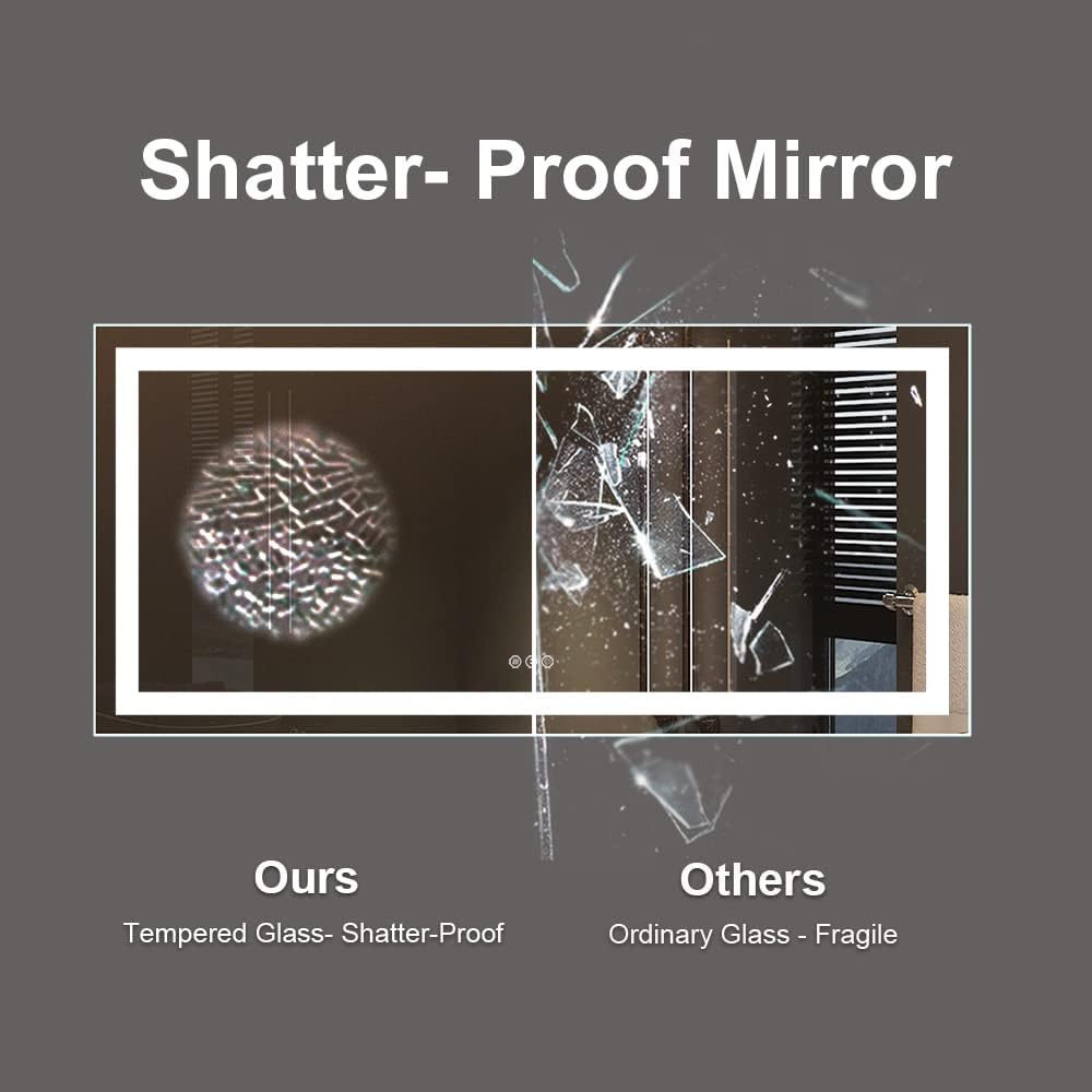 Amorho LED Bathroom Mirror, 72" X36" with Front Light and Backlit, Large Wall Mirrors with Anti-Fog, Dimmable, Shatter-Proof, Memory, 3 Colors, Mountable LED Vanity Mirror