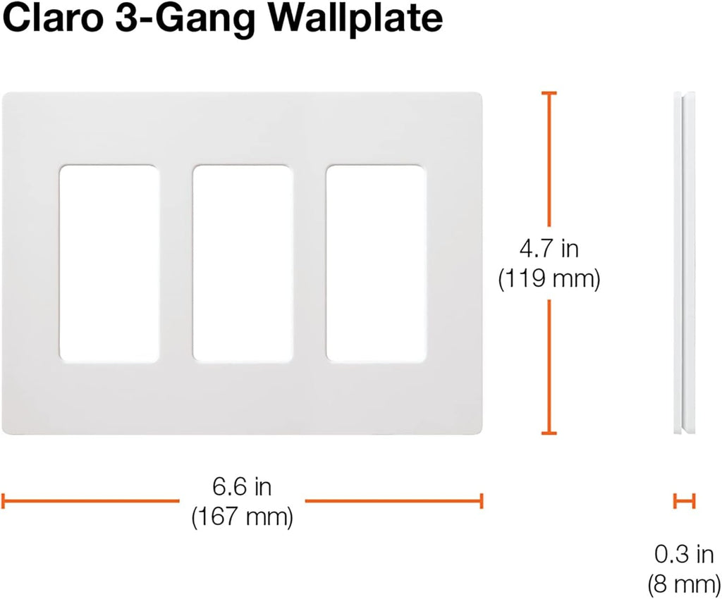 Lutron Claro Light Switch Cover Plate, 3 Gang Wallplate, for Decorator Light Switches, Rocker Light Switch Cover, Outlet Cover, Screwless Switch Plate Cover, Gloss, CW-3-GR, Gray