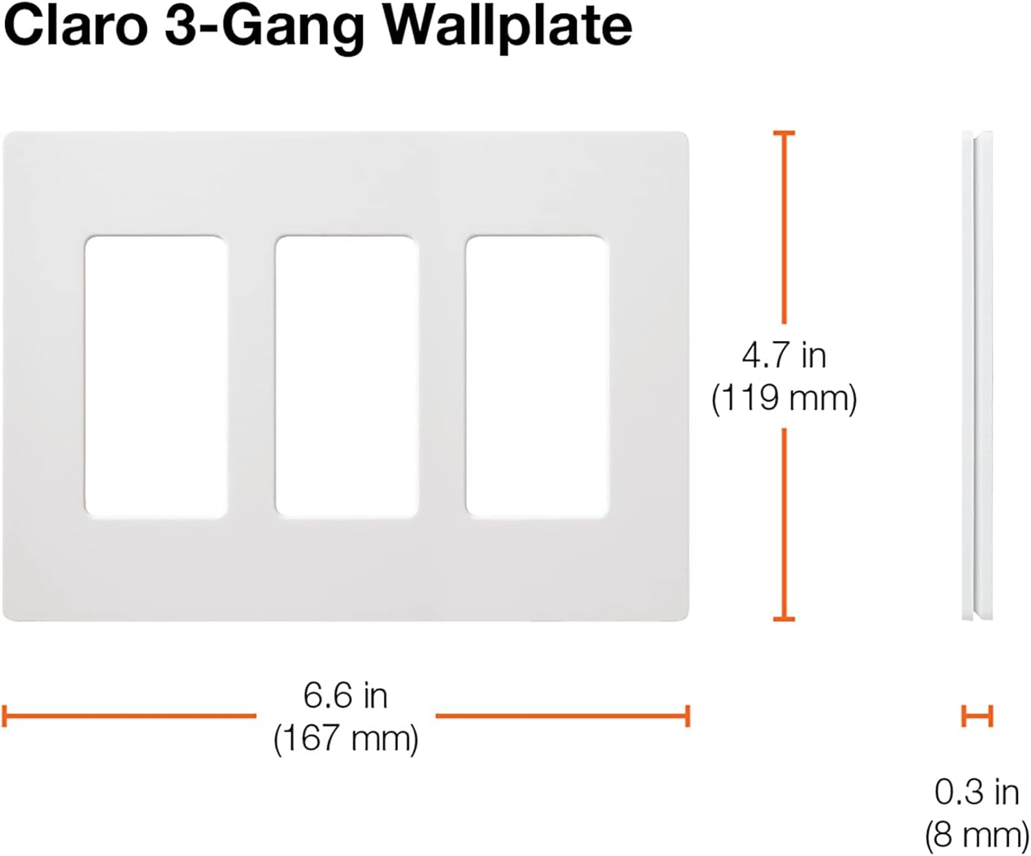 Lutron Claro Light Switch Cover Plate, 3 Gang Wallplate, for Decorator Light Switches, Rocker Light Switch Cover, Outlet Cover, Screwless Switch Plate Cover, Gloss, CW-3-GR, Gray
