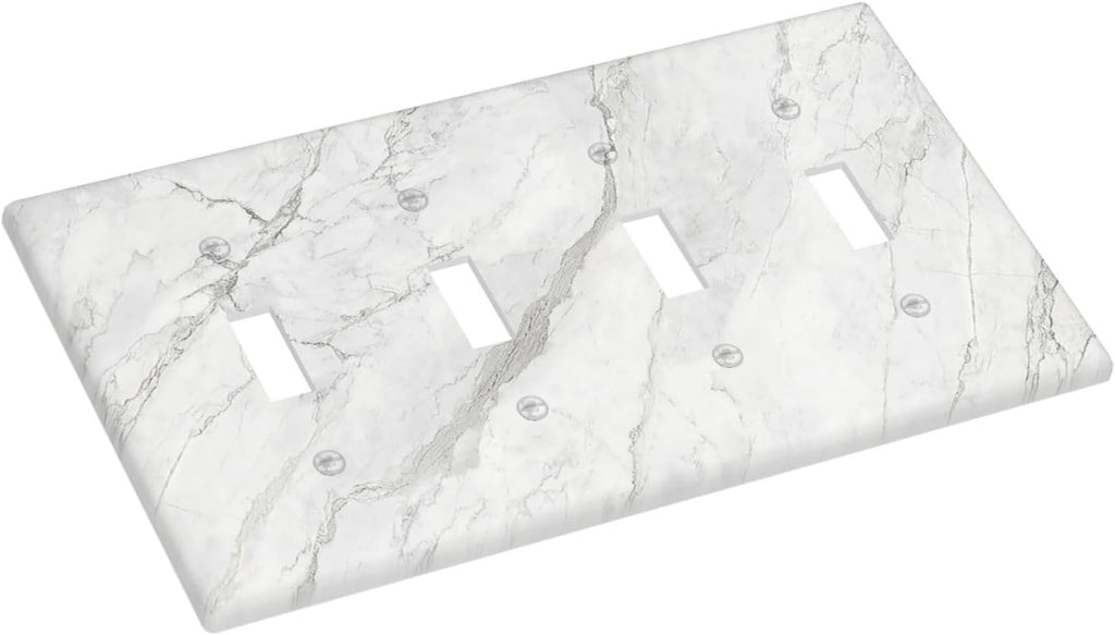Light Switch Covers Marble Granite White And Grey Quad Toggle 4 Gang Wall Plate Electrical Faceplate Decorative Switch Plates for Home Bedroom Decor