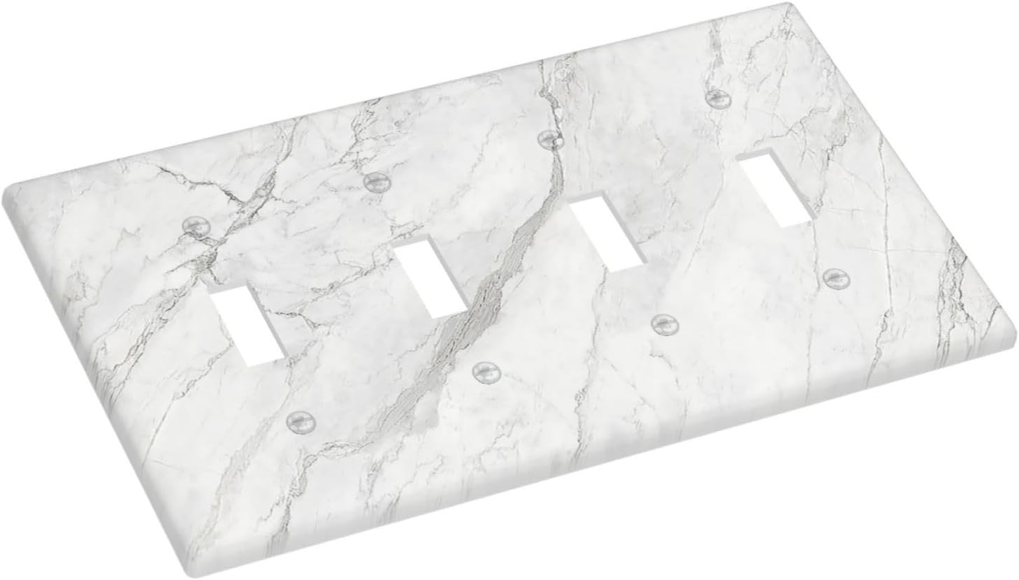 Light Switch Covers Marble Granite White And Grey Quad Toggle 4 Gang Wall Plate Electrical Faceplate Decorative Switch Plates for Home Bedroom Decor