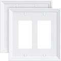 2-Pack Double Decorator Outlet Cover Plate, White Decorative Switch Plates and Outlet Covers, Natural Bamboo Fiber Wall Plates for Electrical Outlets, Receptacle, GFCI Outlet, Dimmer Switch