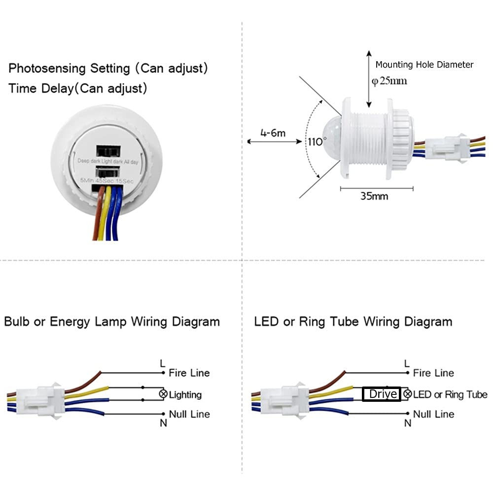 Mini Motion Sensor Light Switch 110-220V PIR Sensor Smart Detection Time Delay Adjustable Infrared Induction Detector for Strip LED Ceiling Lamp