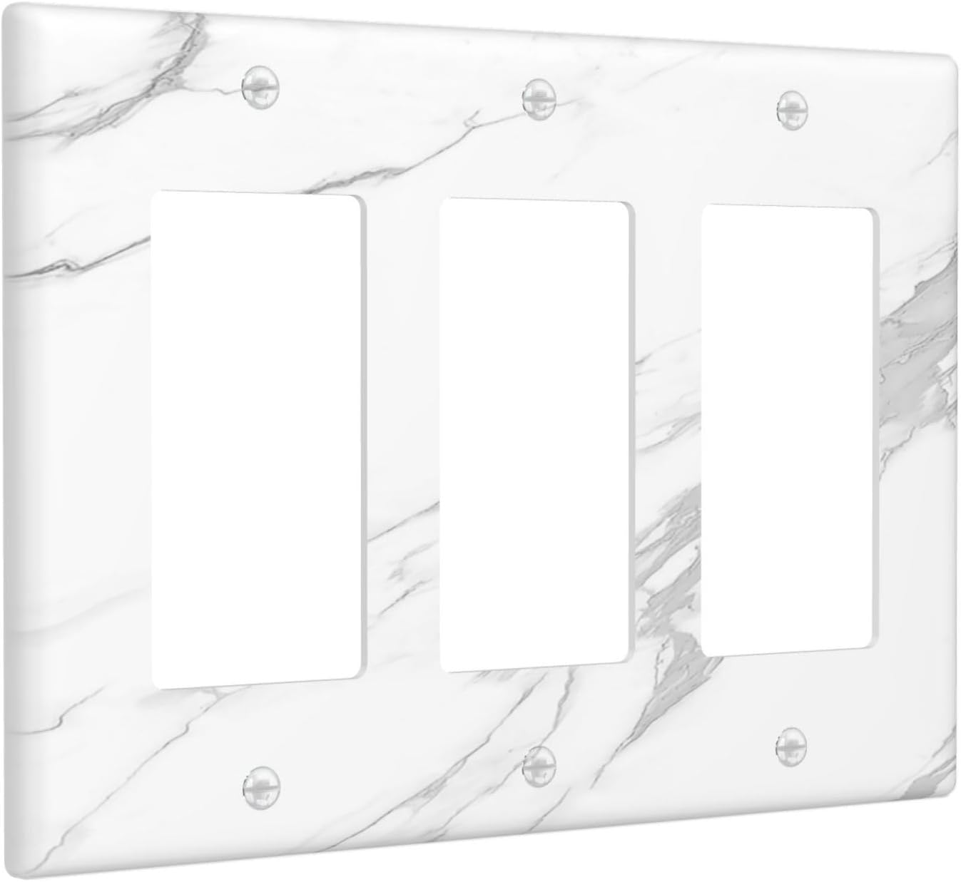 Light Switch Covers Modern White Gray Marble 3 Gang Rocker Electrical GFCI Decorative Triple Outlet Wall Plate Cover Switchplate for living Room Bathroom Decor