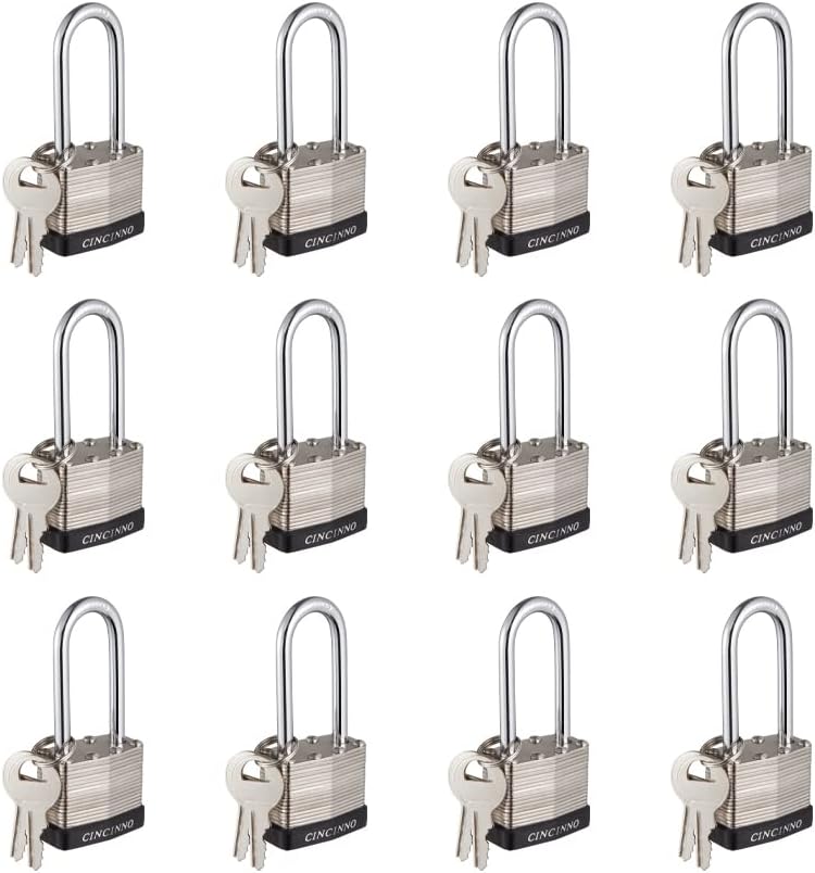 40mm Keyed Alike Nickel Plated Laminated Steel Padlock, 1-9/16" Wide Body 2-inch Long Shackle Padlocks with Keys Pack of 12
