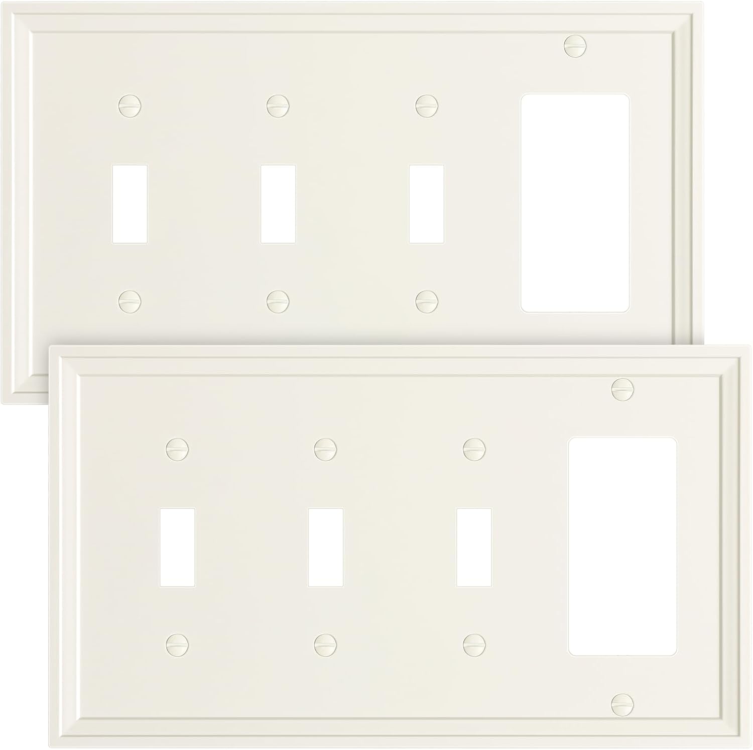 2-Pack Combo Decorator/Tripple Toggle Light Switch Cover Plate, Light Almond Modern Decorative Electrical Outlet Covers, Bamboo Fiber Wall Switch Plates and Outlet Covers