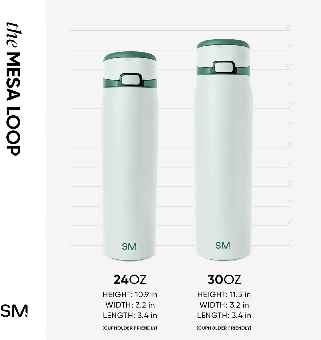 Simple Modern Mesa Loop Water Bottle with Covered Straw and Handle | 30oz Cup Holder Friendly Insulated Stainless Steel Bottles for Travel, Sports and School | Agave