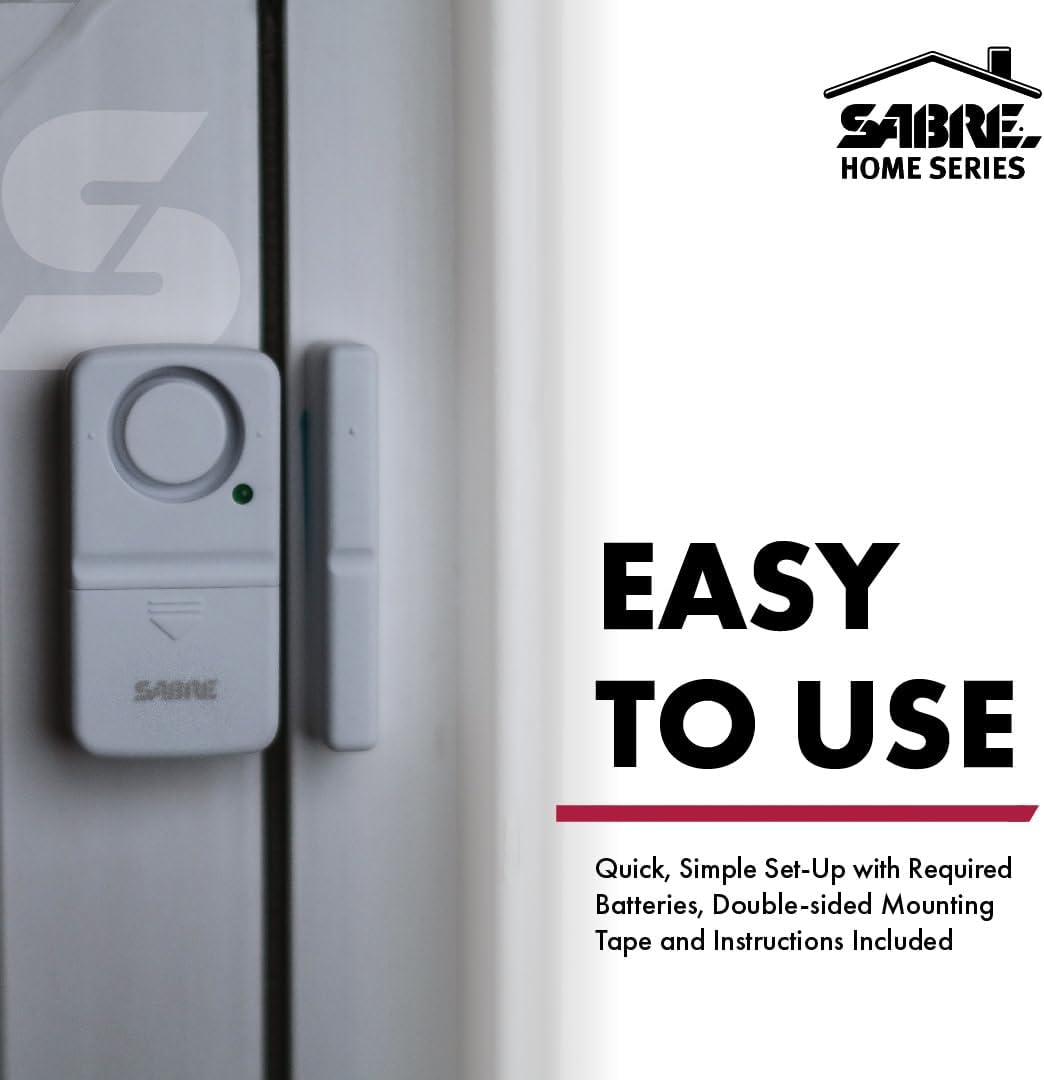 SABRE Wireless Home Security Door Window Burglar Alarm with LOUD 120 dB Siren, DIY EASY to Install, White