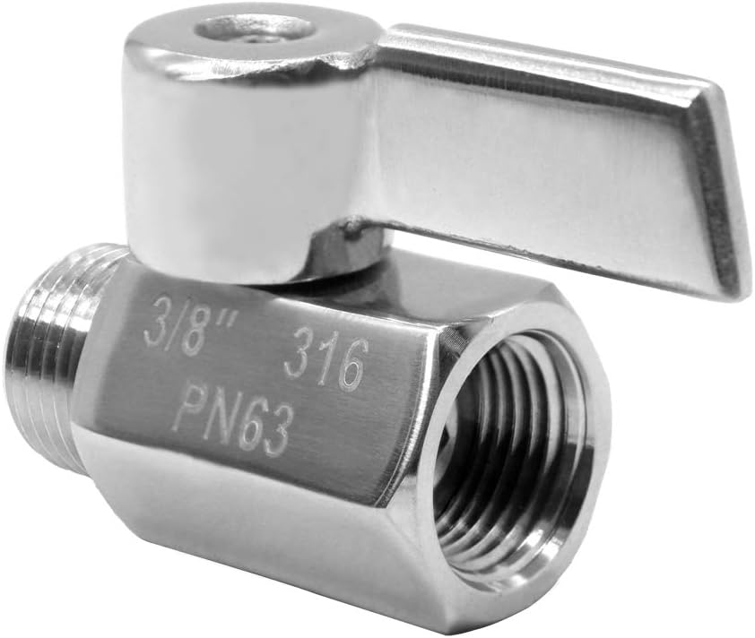 Beduan Mini Ball Valve Stainless Steel(316) 3/8" NPT Male x NPT Female Mini Ball Shutoff Valve