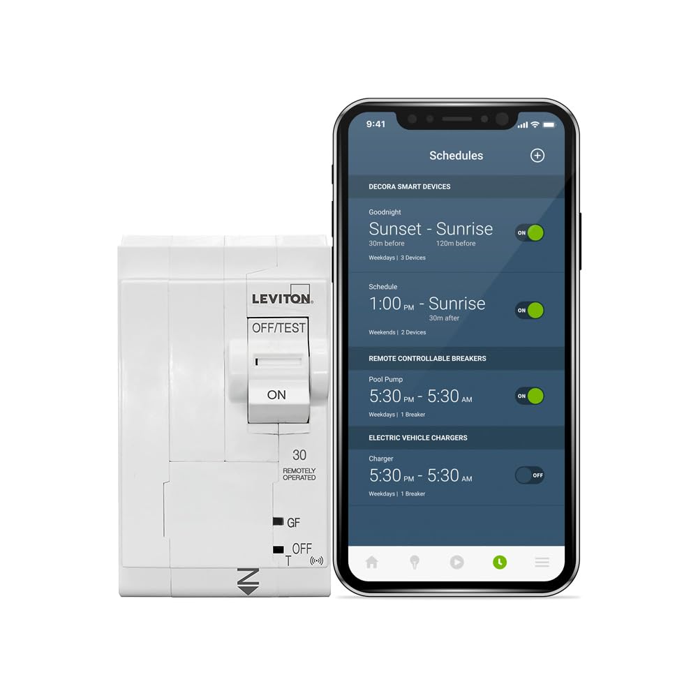 Leviton 2nd Gen Smart Circuit Breaker with Remote Control, GFPE, 2-Pole 30 Amp, 120/240-Volt and 120/208-Volt, 10kA Interrupt Rating, LB230-EST