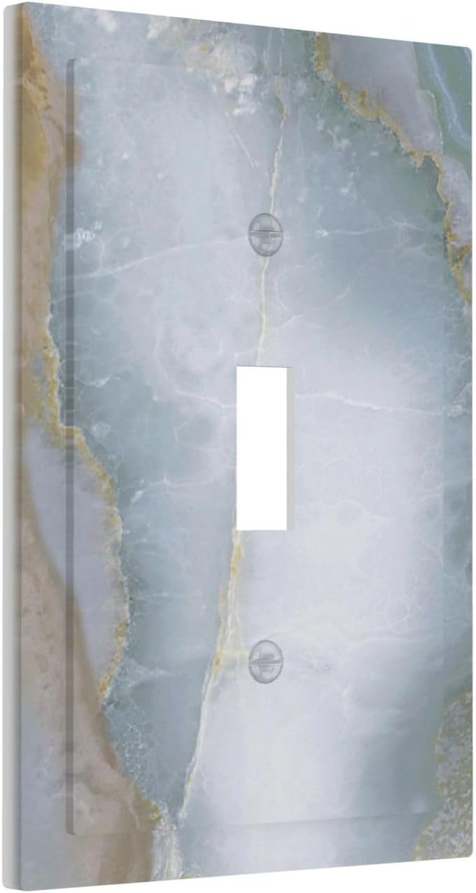 Decorative Light Switch Cover Colored Art Marble Golden Line 1 Gang Single Toggle Device Electrical Faceplate Switchplates Decorator Outlet Wall Plate For Bathroom Kitchen Decor