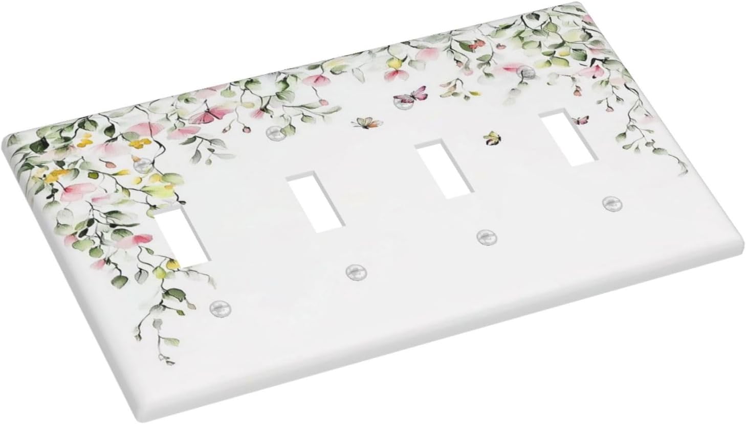 Watercolor Flowers Vine Colorful Butterfly Floral Light Switch Covers Quad Toggle Electrical Faceplate 4 Gang Wall Plate Decorative Switch Plates For Bed Room Living Room Decor