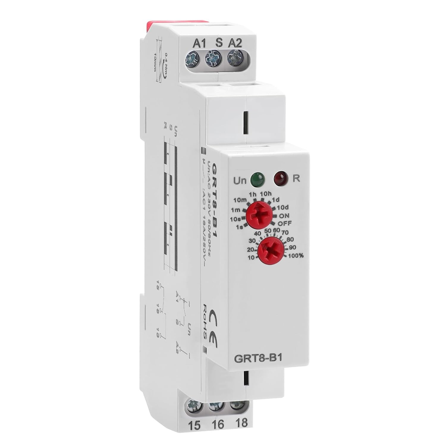 Time Relay Delay Turn Off 16A Adjustable Smart Relay Electronic Timer GRT8-B1in Din Rail, 0.1s-10 Days Wide Range Delay Factory Automation Time Universal Voltage GRT8-B1 AC 230V