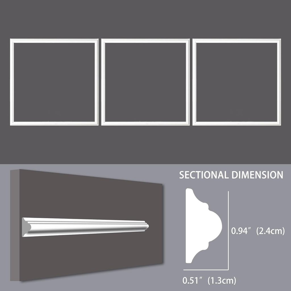 3-Frame 16" x 16" Premade Accent Wall Molding Kit, Ready-to-Assemble Wainscoting Panels, Pre-Cut Chair Rail Moulding Trim Picture Frame for Home Décor