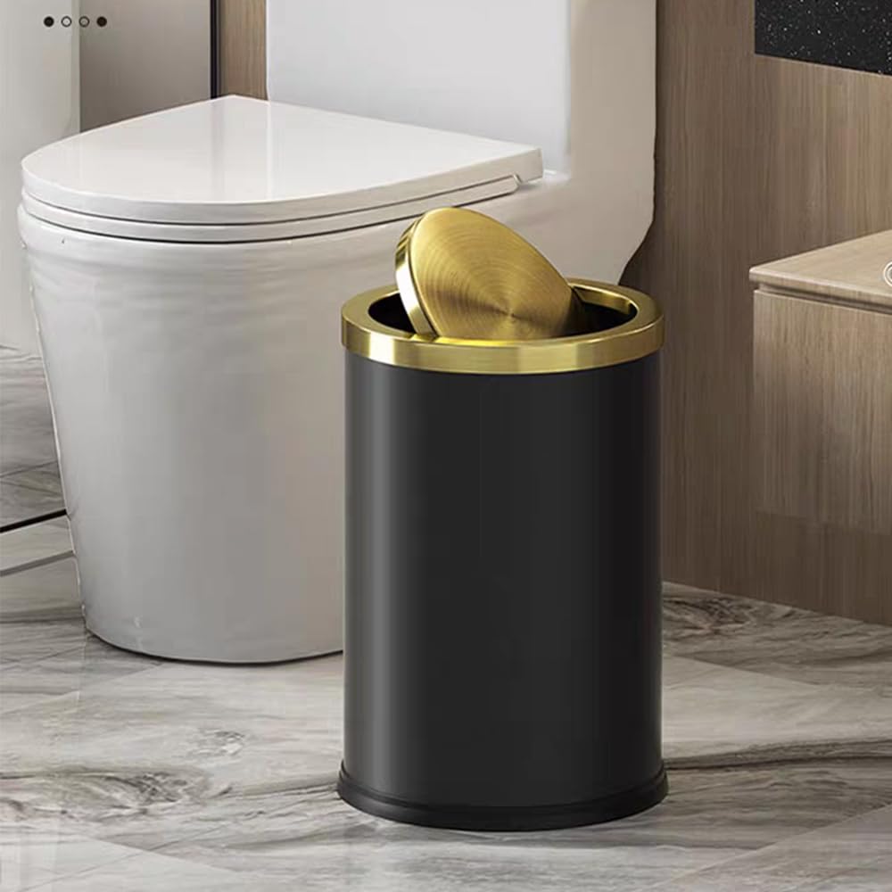 9L/2.4GAL Black Bathroom Trash Can,Gold Small Trash Can with Lid,Garbage cans for Bathroom, Hotel,Office,Lundry,Powder Room 【Perfect Christmas Gift Idea】 (ＢＬＡＣＫ)