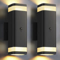 SHIMR Motion Sensor Outdoor Wall Lights 2 Pack, Modern Dusk to Dawn Up Down Sconce with 3 Modes, WaterprExterior Lighting Fixtures for Porch Garage Patio, 3000K LED Bulb Included, Black Finish