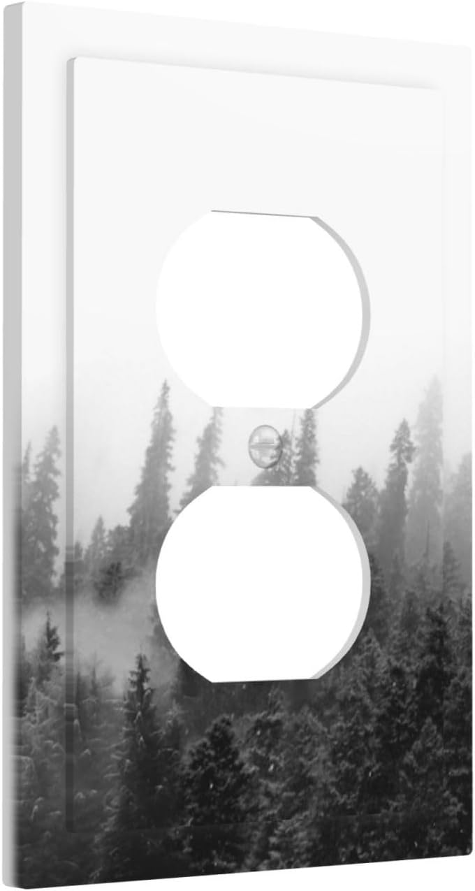Outlet Covers Fores Black White Landscape Misty Woods 1 Gang Duplex Light Switch Cover Decorative Switch Plates Electrical Receptacle Faceplate Wall Plate For Farmhouse Cabin Decor