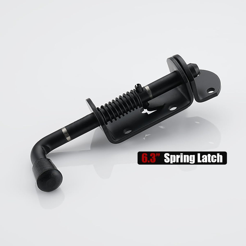 JQK Spring Loaded Barrel Bolt Latch, Heavy Duty 304 Stainless Steel Thickened 3mm Door Lock, 6.3 Inch Black, HSB410-BK-P2
