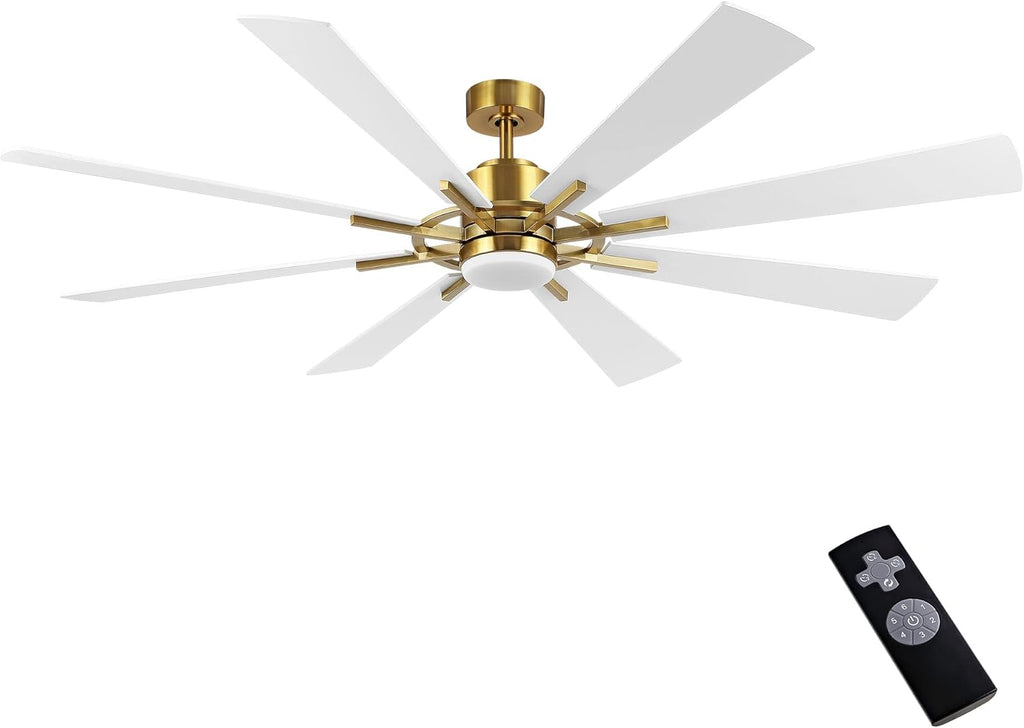 WINGBO 72" DC Ceiling Fan with Lights, Gold and White Ceiling Fan with 3 Downrods, 8 Plywood Blades, 6-Speed Reversible DC Motor, Modern Ceiling Fans Indoor for Kitchen Bedroom Living Room