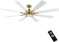 WINGBO 72" DC Ceiling Fan with Lights, Gold and White Ceiling Fan with 3 Downrods, 8 Plywood Blades, 6-Speed Reversible DC Motor, Modern Ceiling Fans Indoor for Kitchen Bedroom Living Room