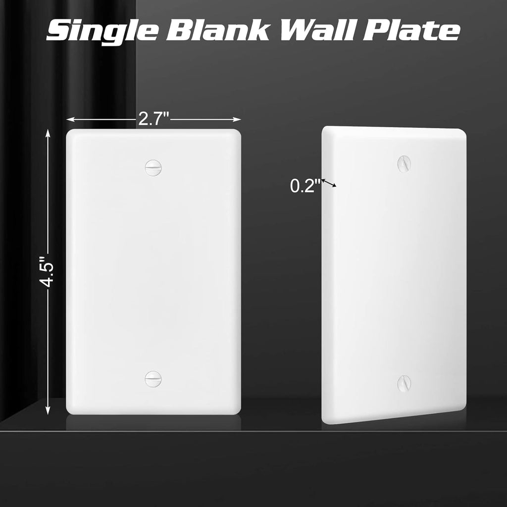 Decorator Wall Plate Blank Switch Plate Outlet Cover,Unbreakable Polycarbonate Thermoplastic, White (10-Pack, Single Blank-White)