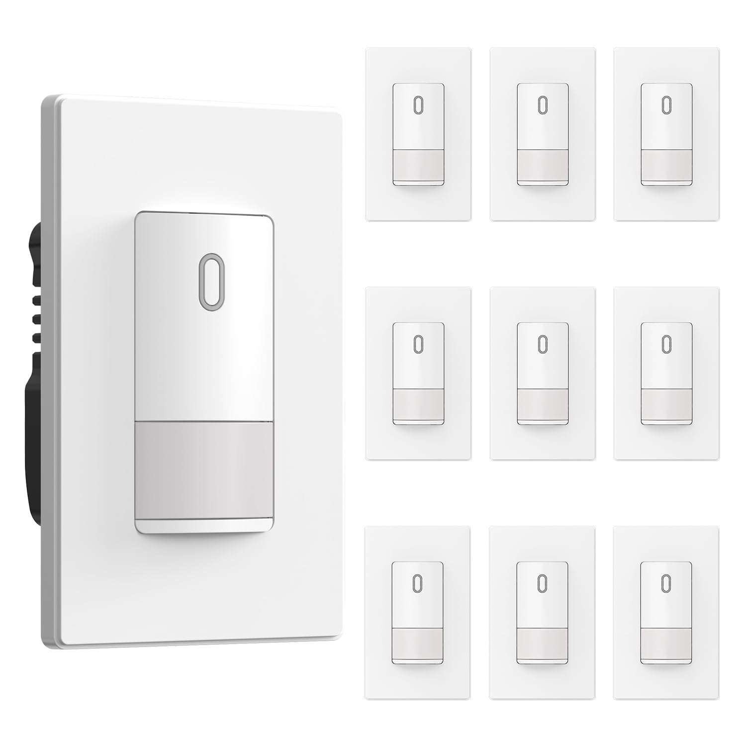 ELEGRP Matte White Single Pole Occupancy Motion Sensor Light Switch, Need Neutral Wire, 120° Sensor Coverage PIR Infrared Motion Activated, for CFL/LED/MLV/INC/HAL/Fan, UL,10 Pack
