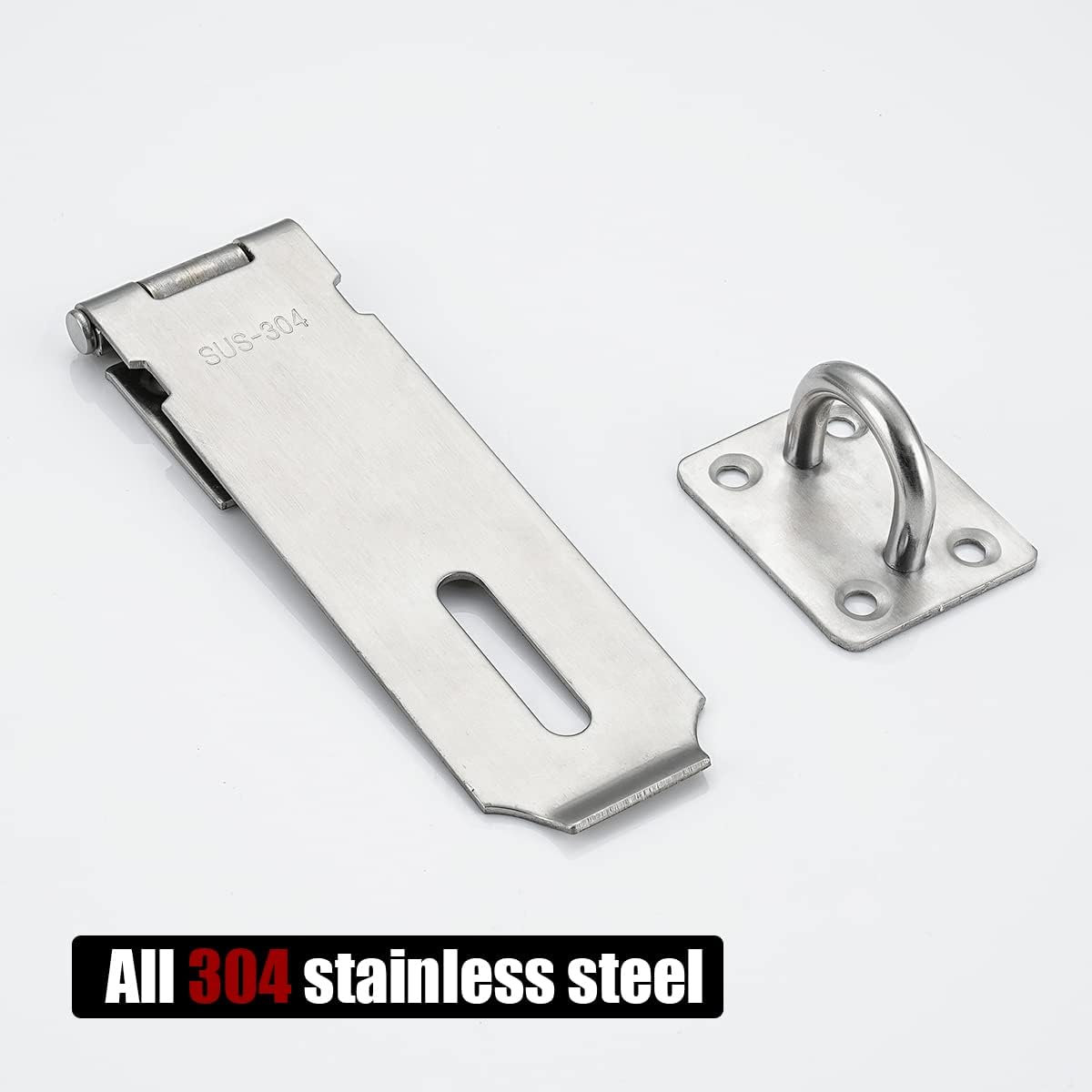 JQK Door Hasp Latch Lock, 5 Inch 304 Stainless Steel Safety Packlock Clasp Thickness 1.9 mm, Brushed Steel, DL130-BN