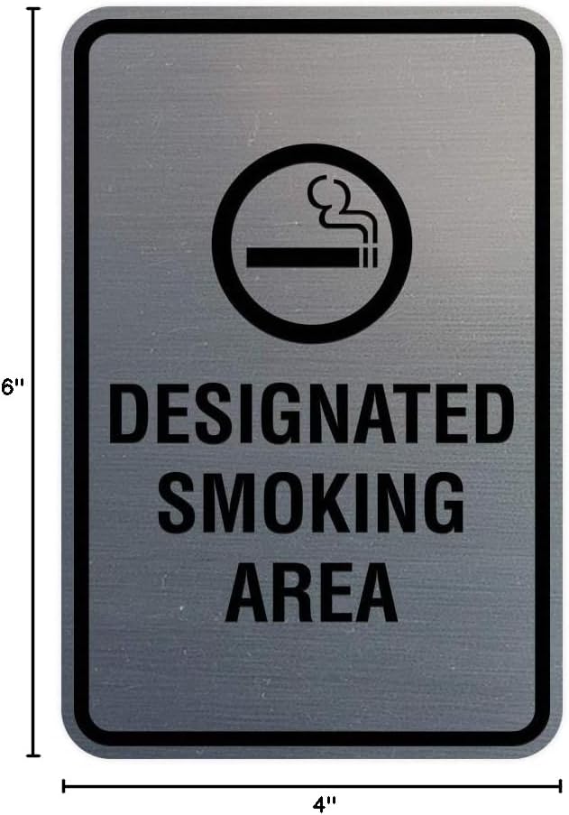 Signs ByLITA Portrait Round Designated Smoking Area Sign with Adhesive Tape, Mounts On Any Surface, Weather Resistant, Indoor/Outdoor Use (Brushed Silver) - Small