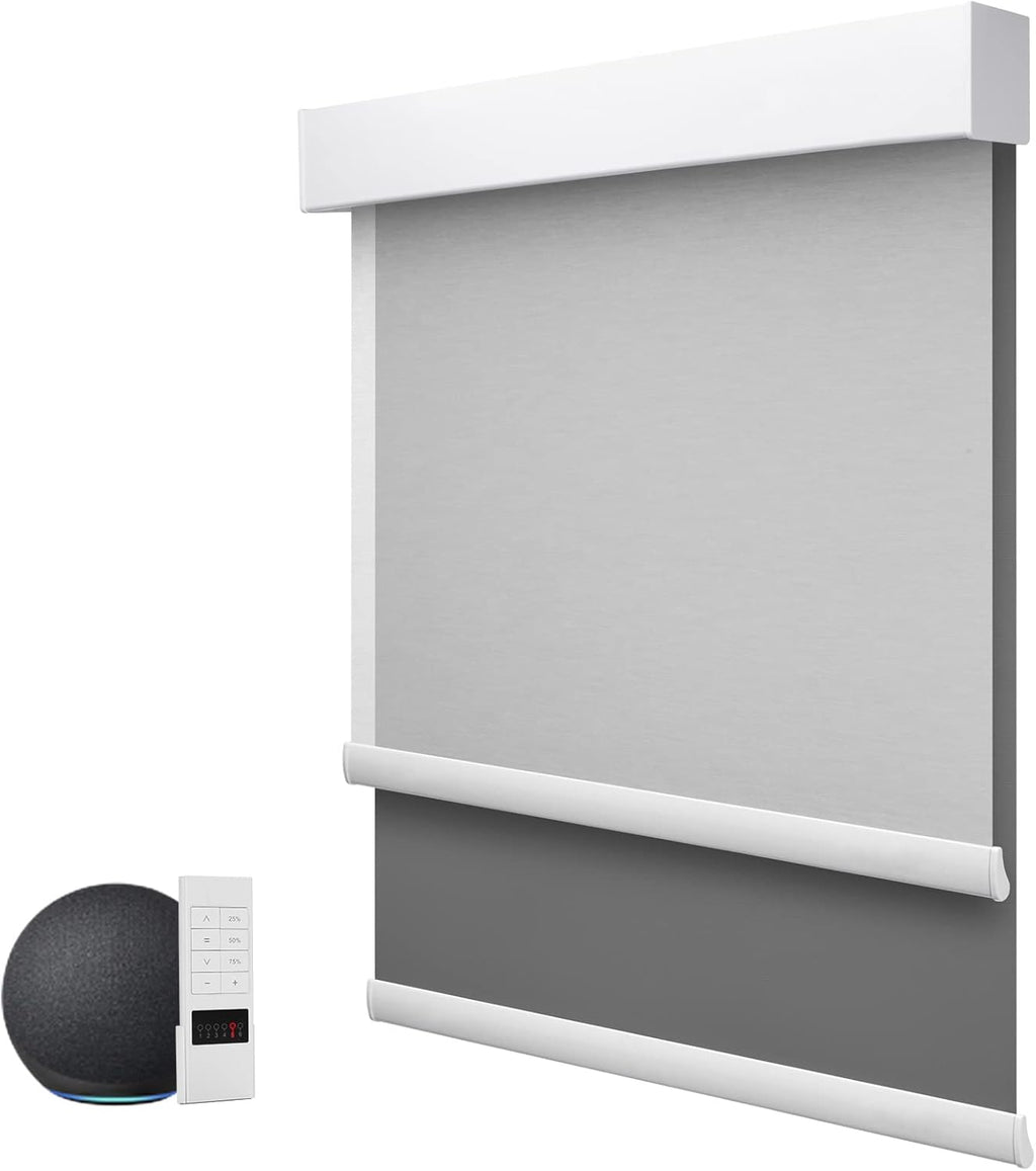 ZSTARR Motorized Day and Night Dual Smart Blind for Window with Valance Rechargeable Motor,Blackout Roller Shade Custom Size,with Valance Suitable for Home,Office (Full Blackout Dark Grey)