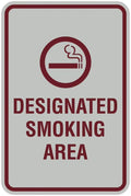Signs ByLITA Portrait Round Designated Smoking Area Sign with Adhesive Tape, Mounts On Any Surface, Weather Resistant, Indoor/Outdoor Use (Light Grey/Burgundy) - Small 2 Pack