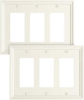 2-Pack Triple Decorator Outlet Cover Plate, Light Almond Modern Decorative Switch Plates and Outlet Covers, Natural Bamboo Fiber Wall Plates for Electrical Outlets